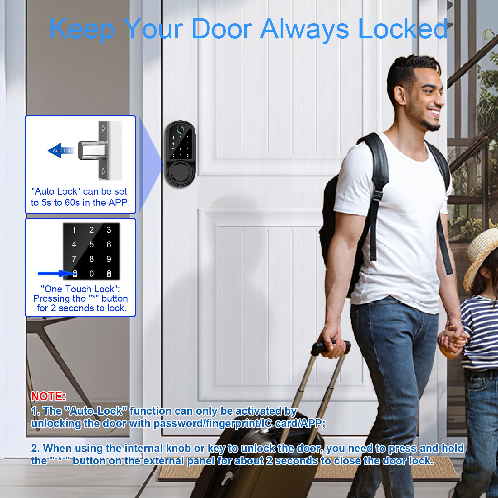 Smart Keyless Entry Door Lock - Fingerprint & Touchscreen Keypad with Bluetooth Control - Electronic Deadbolt for Home, Office & Apartment Security - Ideal for Hands-Free Access & Smart Home Integration
