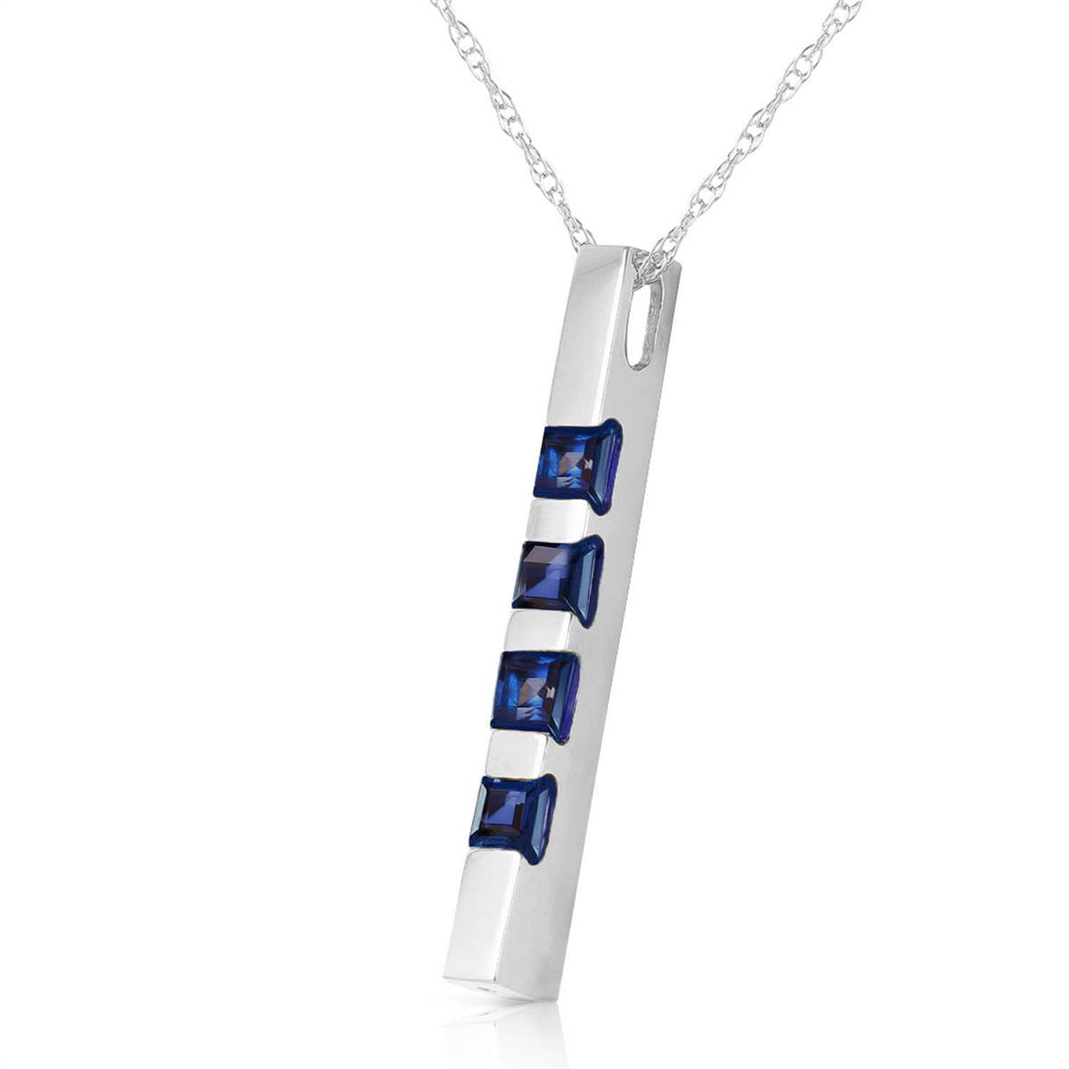 0.35 Carat 14K Solid White Gold Bar Necklace with Natural Sapphire - Elegant Jewelry Gift for Women, Perfect for Anniversary, Birthday & Special Occasions