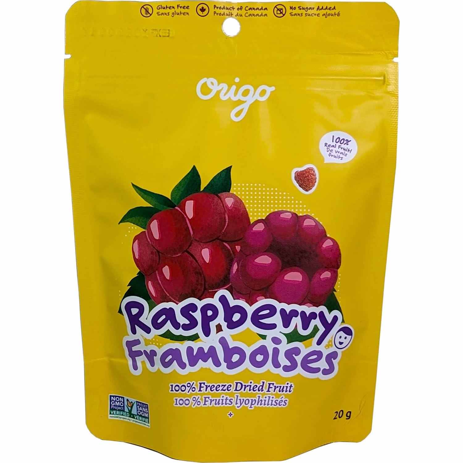 Freeze-Dried Raspberries Snack - 100% Natural Real Fruit, No Sugar Added, No Preservatives, Healthy Vegan Snacks, Product of Canada, 20g - Perfect for Lunchboxes, Hiking, and On-the-Go Nutrition