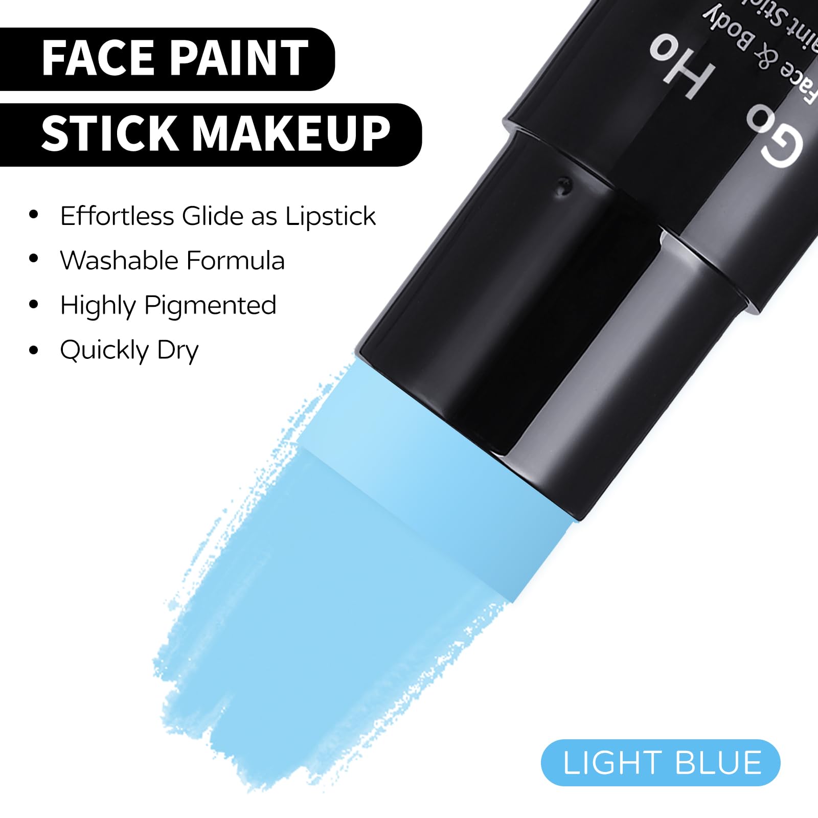 Go Ho Light Blue Face & Body Paint Stick - Water-Based, Washable, Full-Coverage Cream Makeup for Halloween, Cosplay, SFX (Corpse Bride & Sally Looks) - Safe for Adults & Kids - Party, Theater & Costume Events