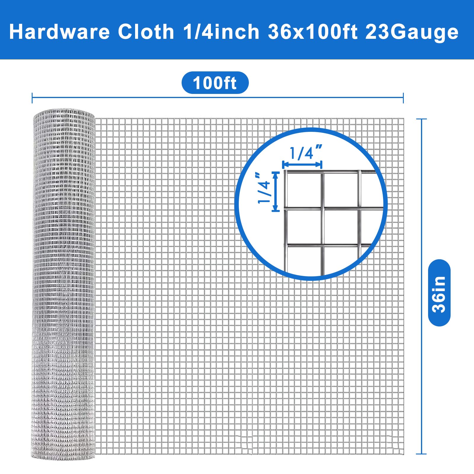 1/4 Inch 23 Gauge Galvanized Hardware Cloth - 36