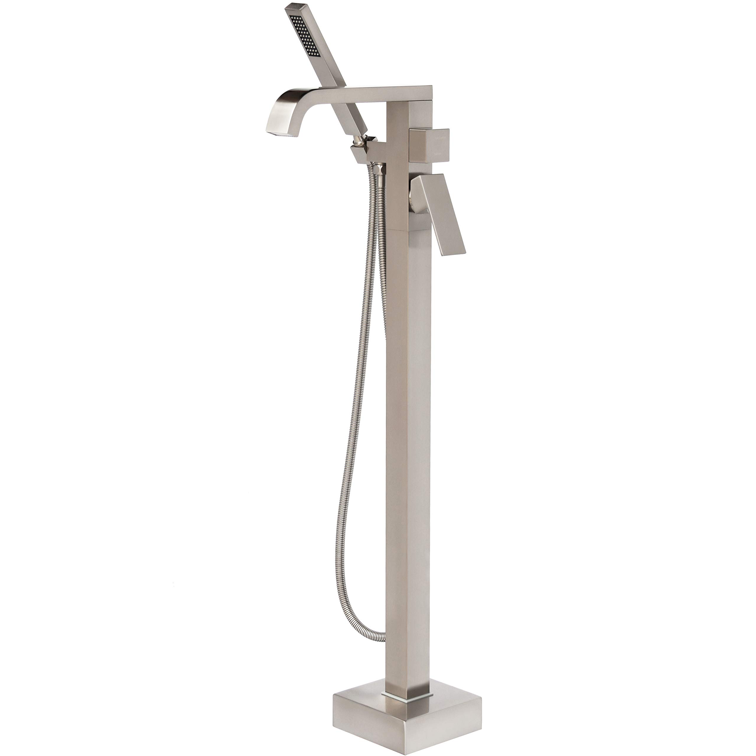 High Flow Freestanding Bathtub Faucet - Brushed Nickel Floor Mount Tub Filler with Hand Shower (11.9 GPM) - Perfect for Modern Bathrooms, Spa-Like Relaxation & Luxury Home Renovations