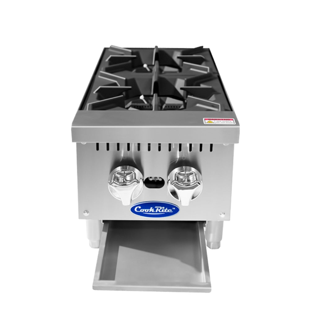Atosa CookRite 12-Inch Countertop 2-Burner Hot Plate - 32,000 BTU Natural Gas Stove for Commercial & Home Kitchen Use - Perfect for Restaurants, Food Trucks, and Outdoor Cooking