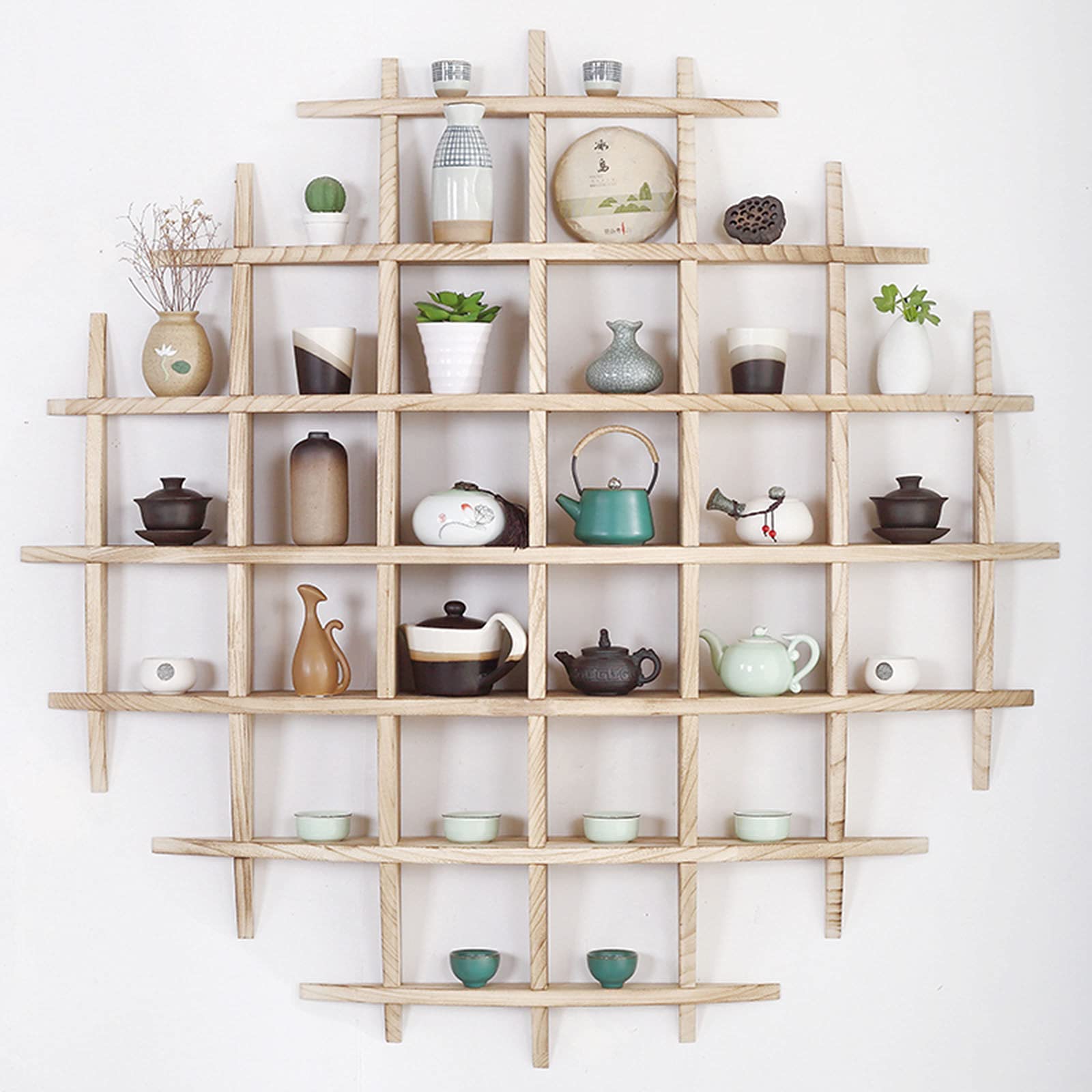 Round Wooden Wall Shelf for Collectibles & Home Decor - Display Antiques, Jade, Tea Sets & More (15x15cm) - Perfect for Living Room, Bedroom & Office Display