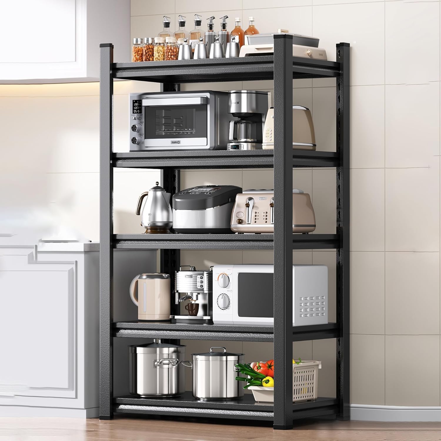 Heavy Duty 5-Tier Metal Storage Shelves - Adjustable Garage Shelving Units, Large Capacity Industrial Racks for Home, Warehouse & Workshop Organization | Durable Utility Shelves for Tools, Supplies & Equipment Storage