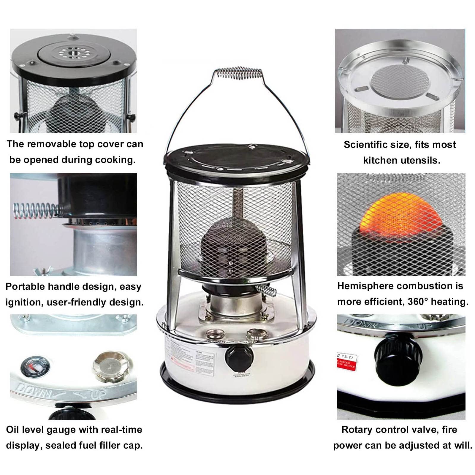 Karosean Portable Kerosene Heater with 3 Wicks - Emergency Indoor Outdoor Heater with Suction Pipe for Easy Refueling - Perfect for Camping Tents, Home Heating, and Outdoor Cooking