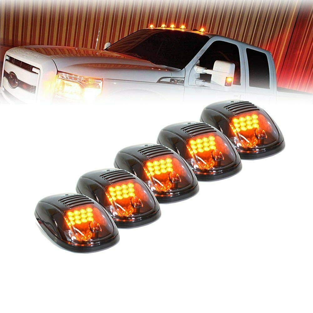 5PCS Yellow LED Smoke Roof Cab Marker Running Light Covers - Compatible with Dodge Ram 1500/2500/3500/4500/5500 - Clearance Top Lights for Enhanced Visibility & Style - Perfect for Off-Roading, Truck Customization & Night Driving