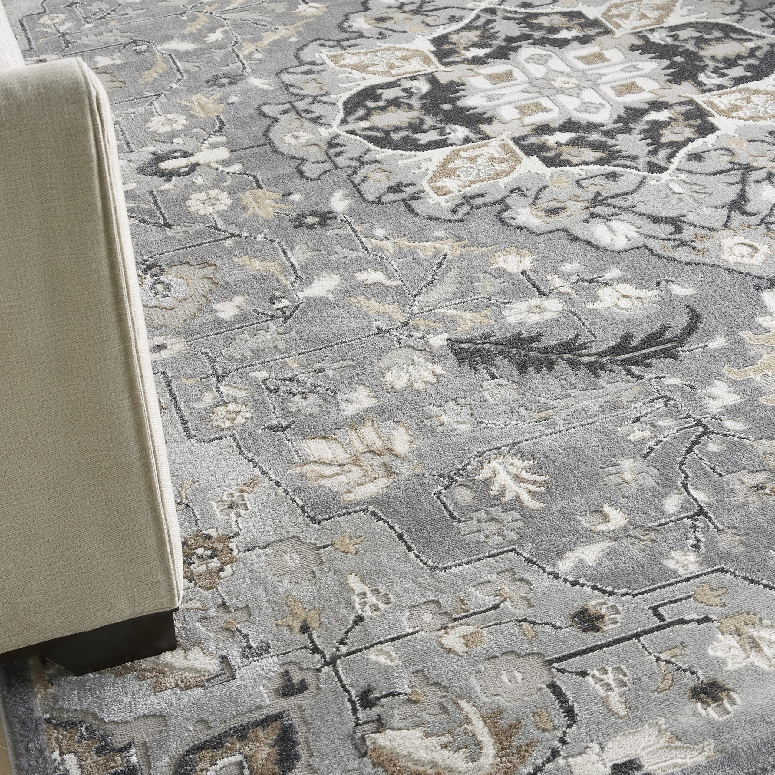Nourison Elation Floral Grey 9' x 12' Area Rug - Easy Clean, Non-Shedding, Stain Resistant - Perfect for Bedroom, Living Room, Dining Room & Kitchen Decor (9x12)