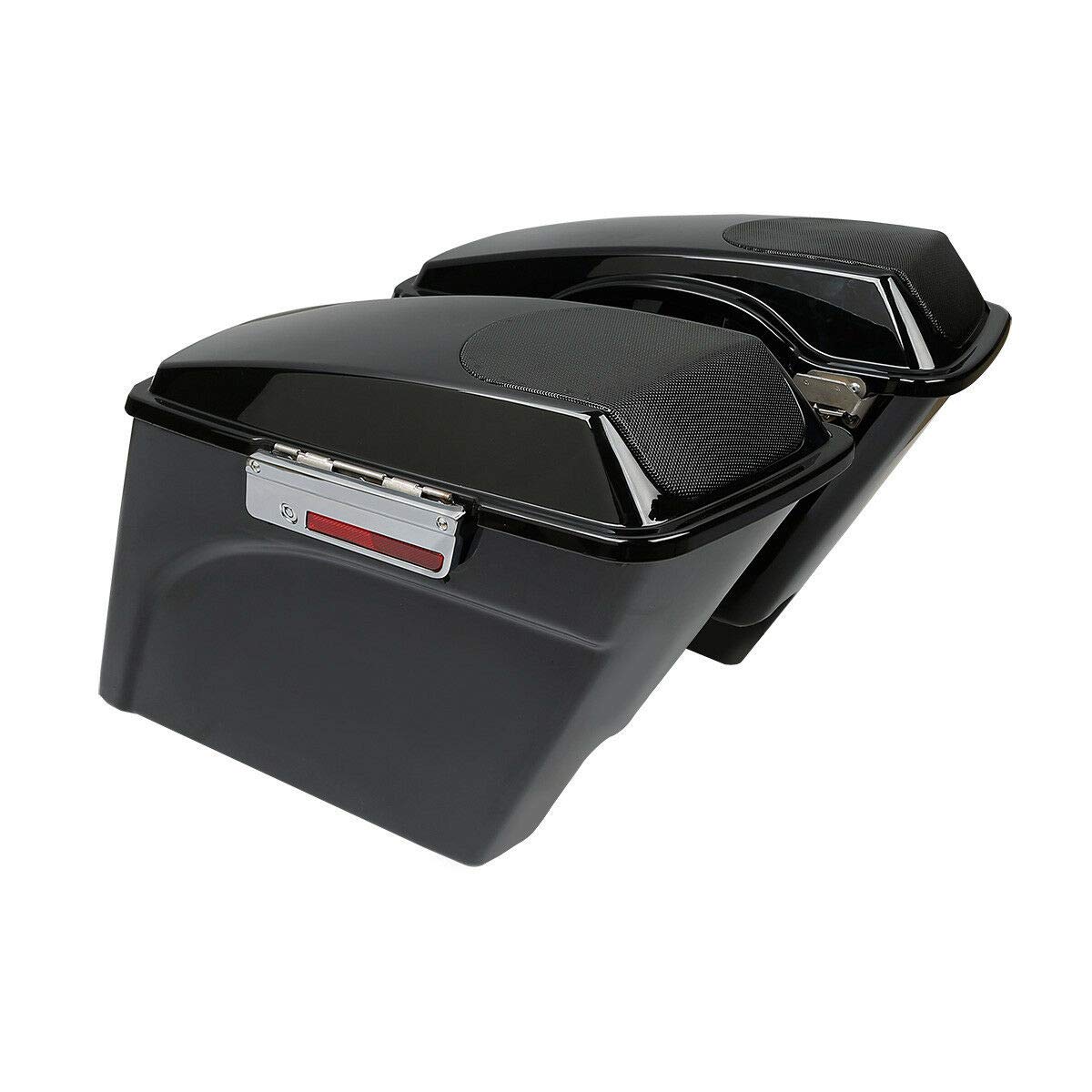 SLMOTO 5 Inch Stretched Motorcycle Saddlebags with 5x7 Speakers - Waterproof Extended Saddle Bags Compatible with Harley Touring, Road Glide, Electra Glide Ultra Classic (1993-2013) - Perfect for Long Rides & Road Trips