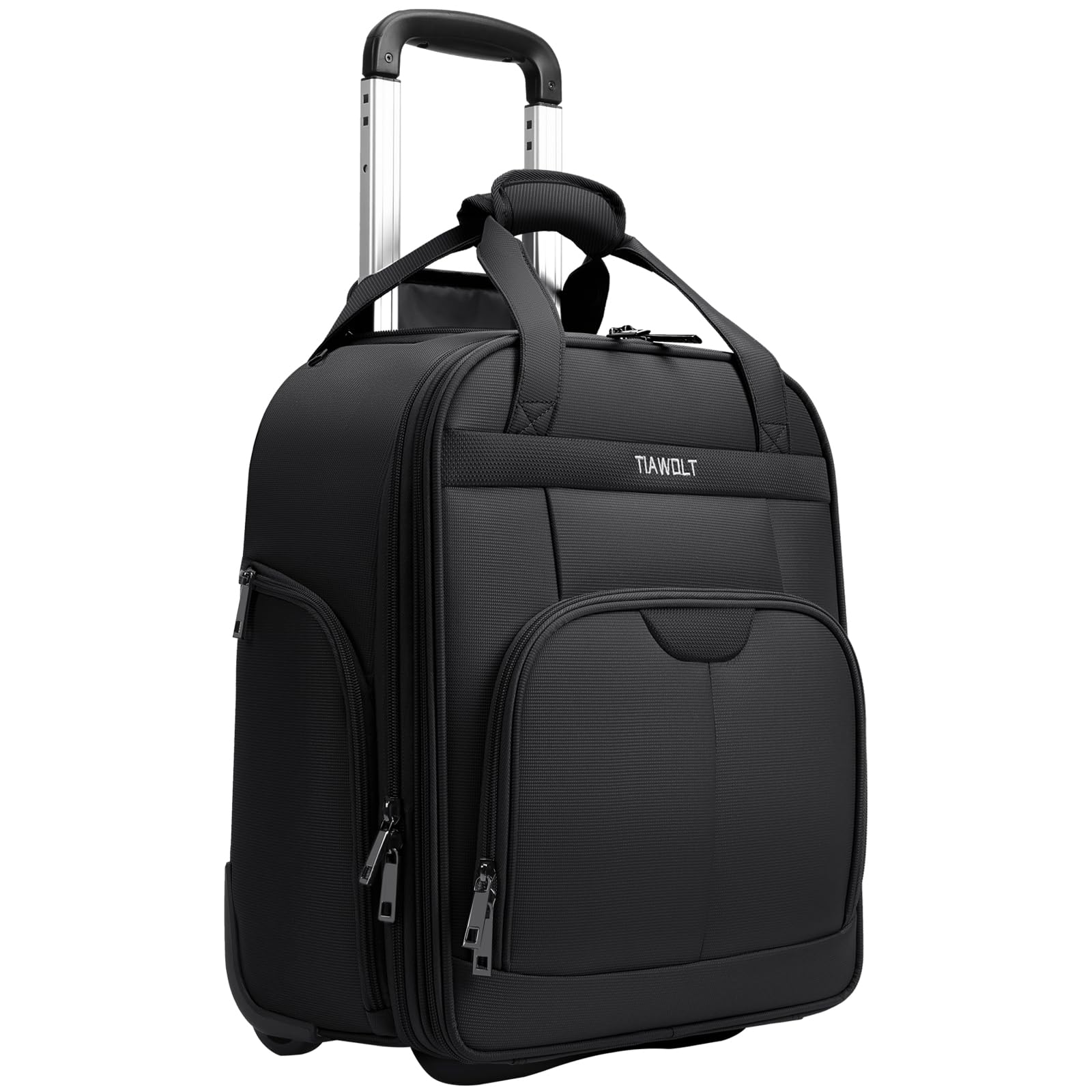 16-Inch Underseat Carry-On Luggage with Wheels - Lightweight Softside Compact Travel Suitcase for Pilots & Flight Crew (Black) | Perfect for Business Trips & Airline Professionals