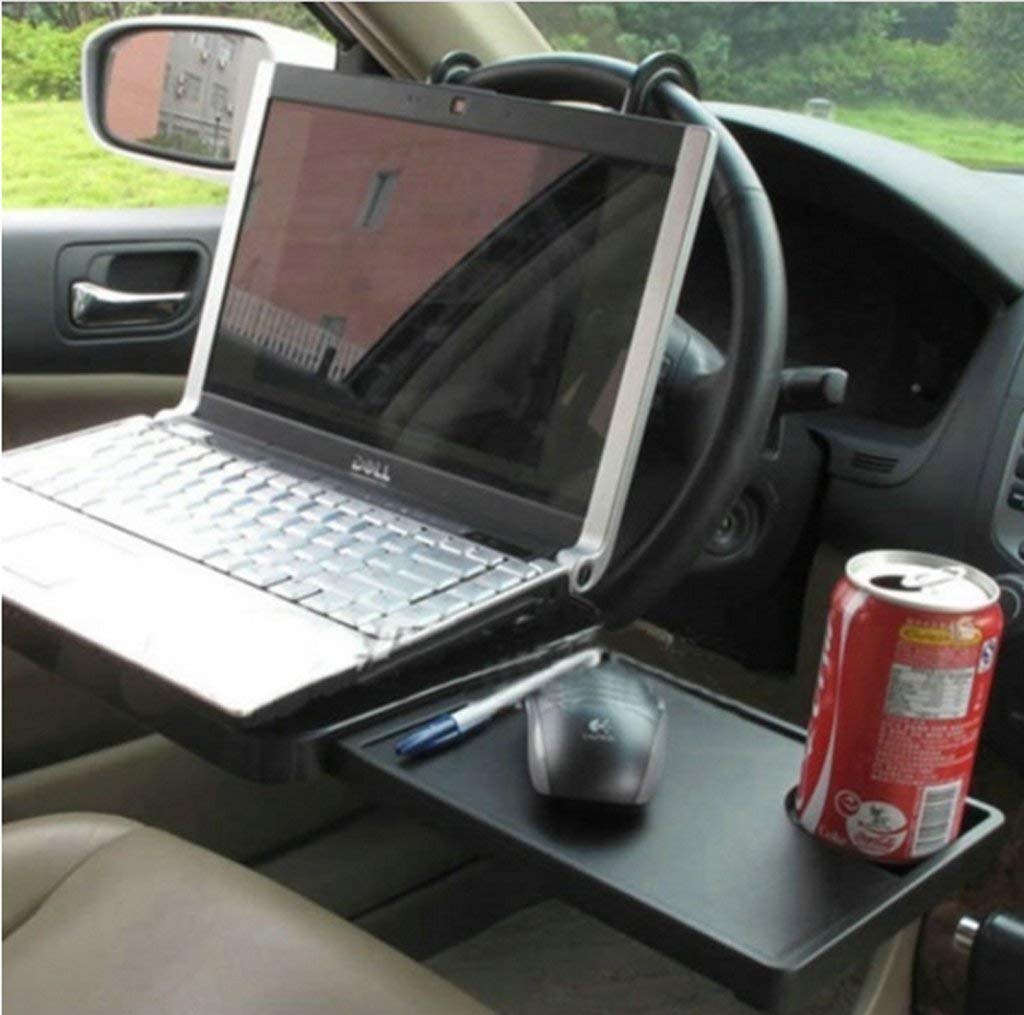 Foldable Car Laptop Stand - Adjustable Steering Wheel Tray for Notebook, Food & Drink Holder - Perfect for Work, Dining & Road Trips in Your Vehicle