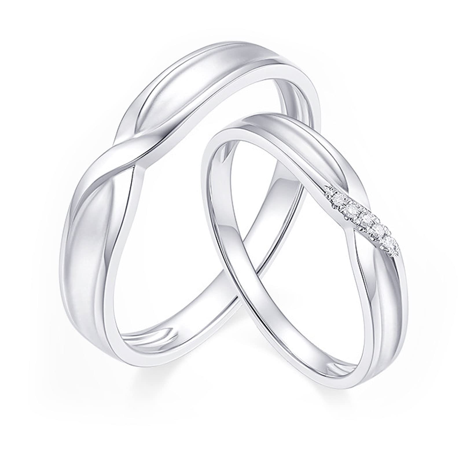 WSX Diamond Matching Couples Rings for Him and Her - Sterling Silver/10K/14K/18K Gold Wedding Promise Rings with Free Engraving - Perfect for Anniversaries, Engagements & Romantic Gifts