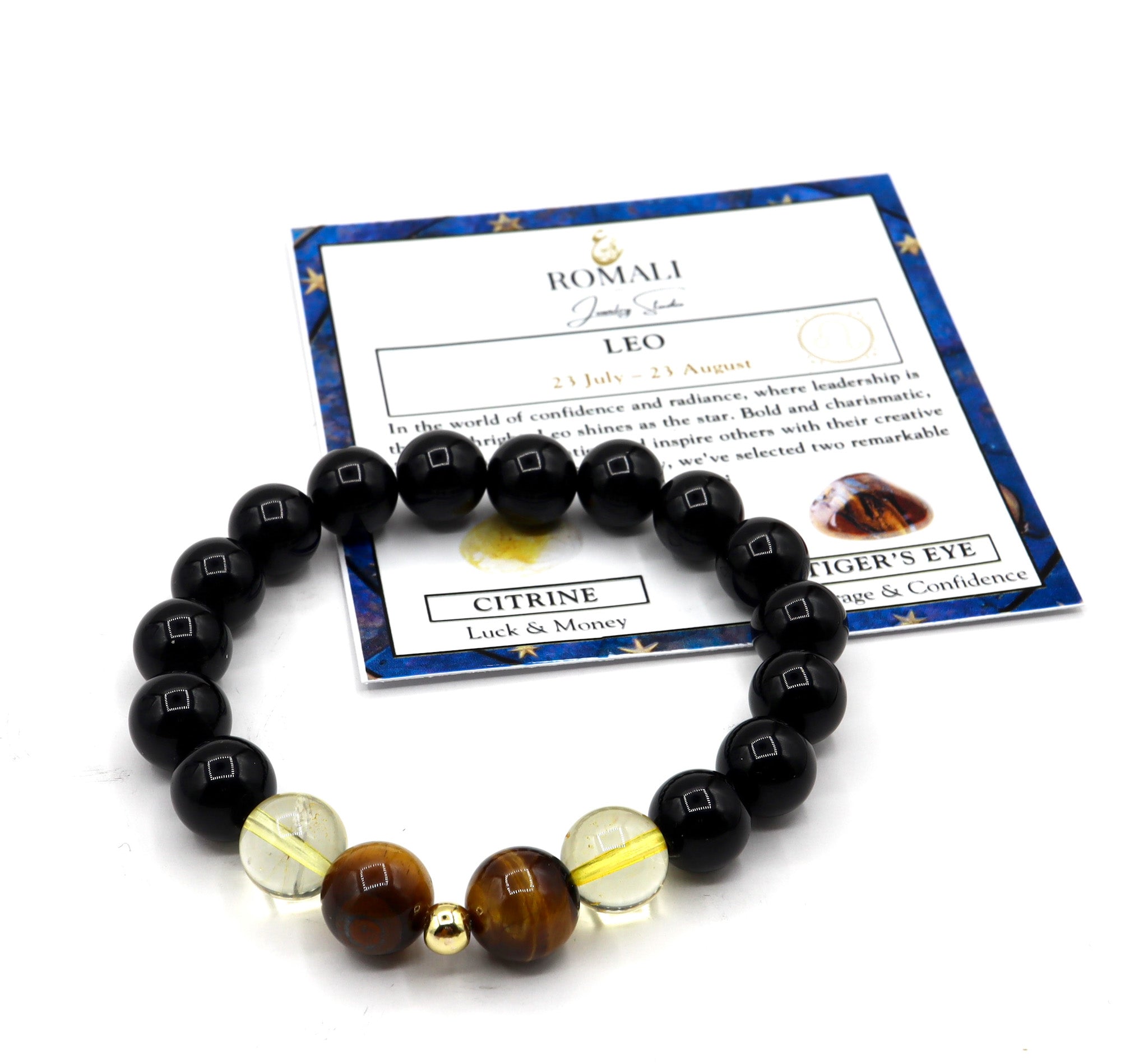 Leo Zodiac Bracelet - Tiger's Eye & Citrine Beaded Bracelet for Men & Women - Perfect for Astrology Lovers, Birthday Gifts & Spiritual Healing Jewelry