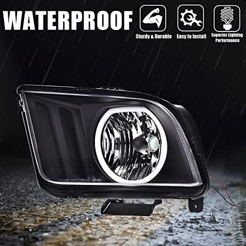 PIT66 LED Headlights for 2005-2009 Ford Mustang - High Brightness Headlamp Assembly with Clear Lens & Black Housing (Driver & Passenger Side) - Perfect for Night Driving and Off-Road Adventures