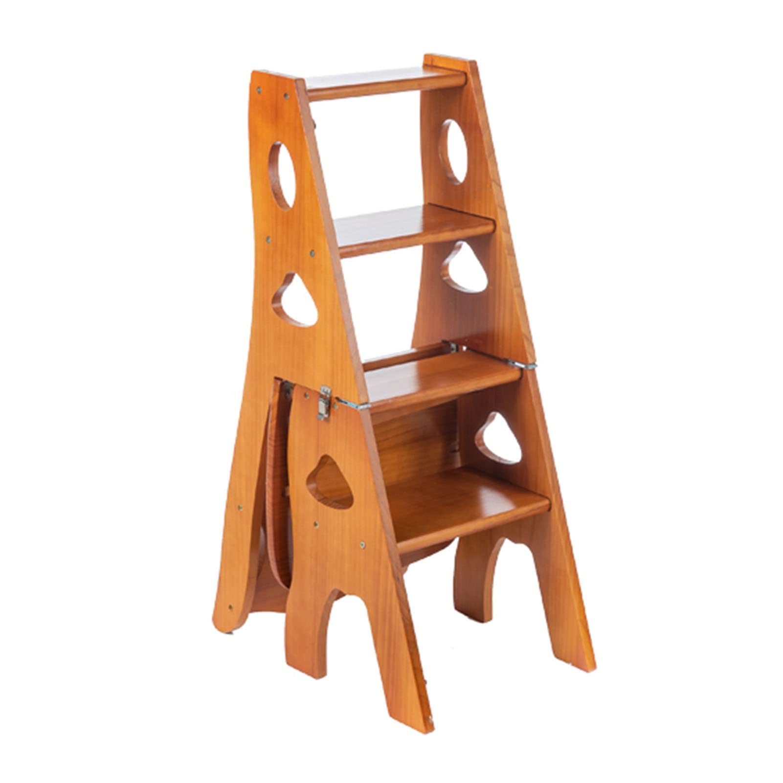 Foldable Wooden Step Stool for Indoor Use - Non-Slip Compact Ladder Chair with Wide Platform - Perfect for Kitchen, Bathroom, and Home Organization - Safe Climbing Stool for Kids and Adults