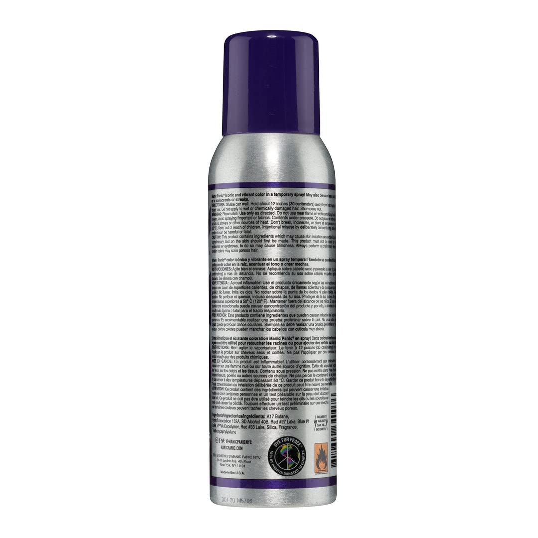 MANIC PANIC Ultra Violet Temporary Hair Color Spray - Vibrant Deep Blue Purple Hair Dye for Women & Men - Vegan & Cruelty-Free Root Touch Up - Quick Wash Out (3.4oz) | Perfect for Parties, Halloween & Creative Hair Styling