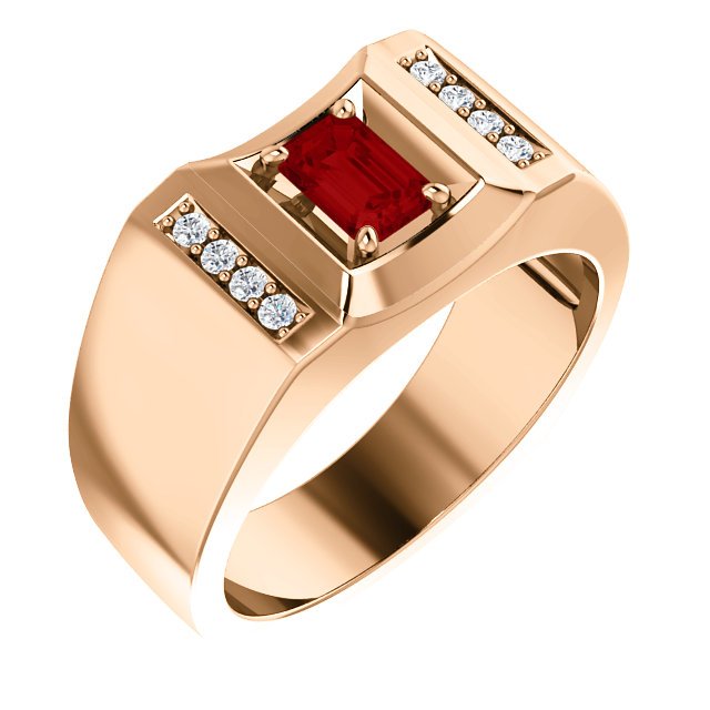 14K Gold Men's Ruby and Diamond Ring - 7/10 CT Ruby & 0.12 CTW Diamond Accent - Elegant Jewelry for Weddings, Anniversaries & Special Occasions