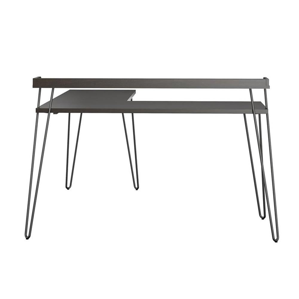 Mid-Century Modern L-Shaped Desk with Riser - Espresso Finish Home Office Computer Workstation for Small Spaces & Gaming Setup