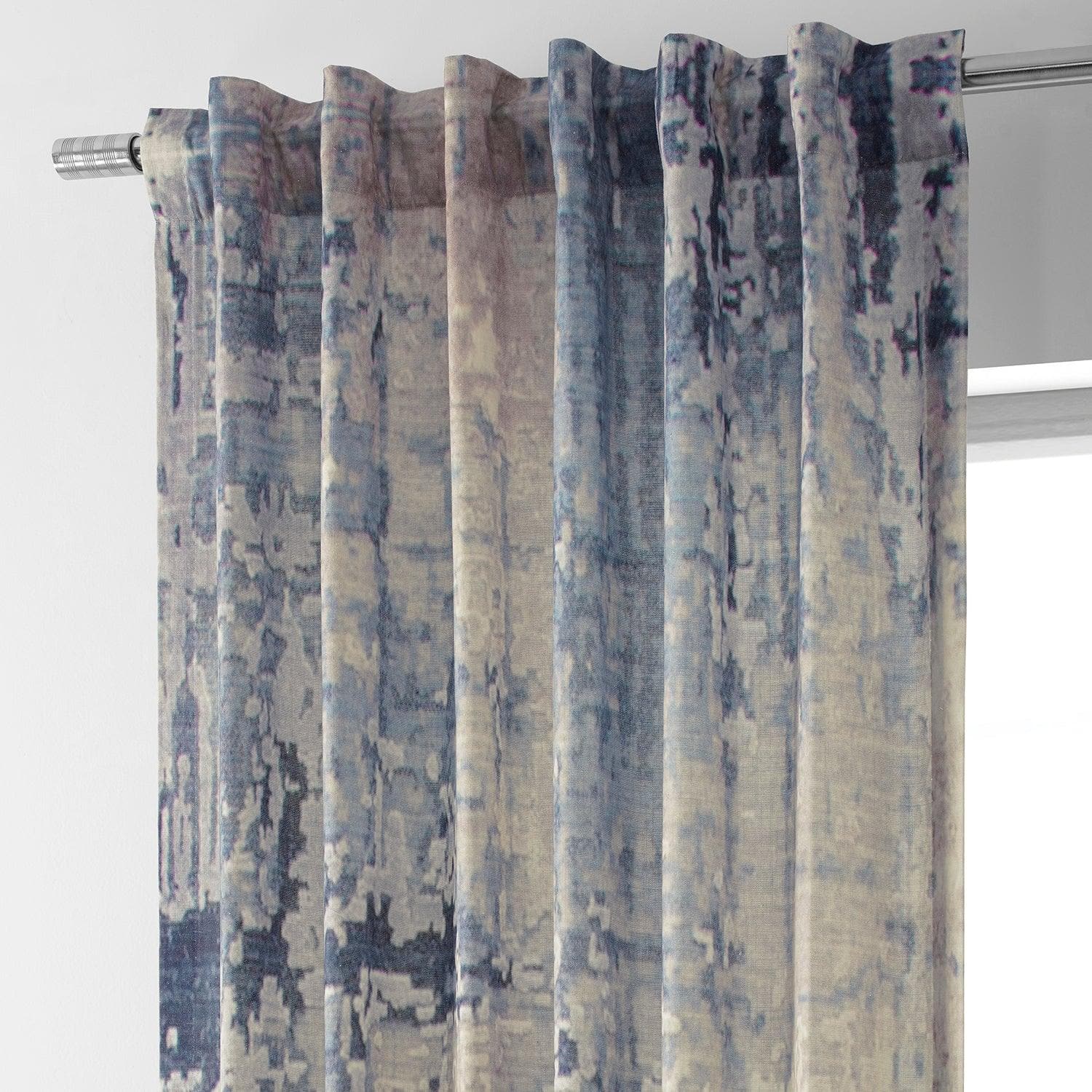 Lake Blue Abstract Textured Printed Cotton Curtains for Living Room & Bedroom - Modern Window Drapes with Artistic Design for Home Decor