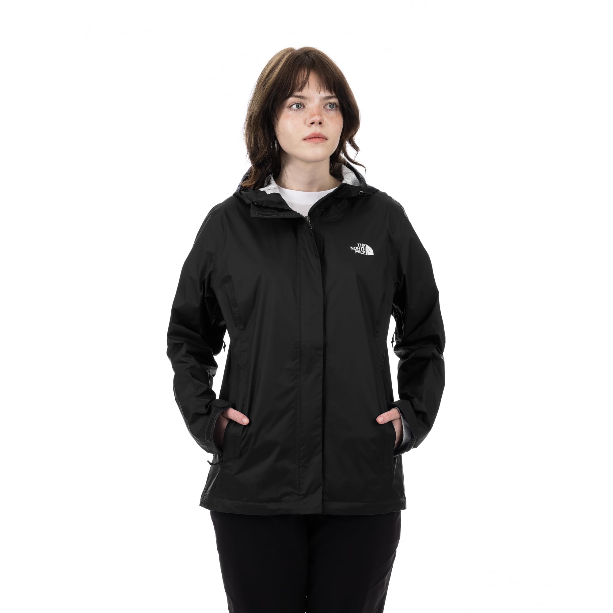 THE NORTH FACE Women's Waterproof Rain Jacket with Hood - Venture 2 Windproof Outdoor Jacket (Standard & Plus Size, TNF Black, Large) for Hiking, Camping & Travel