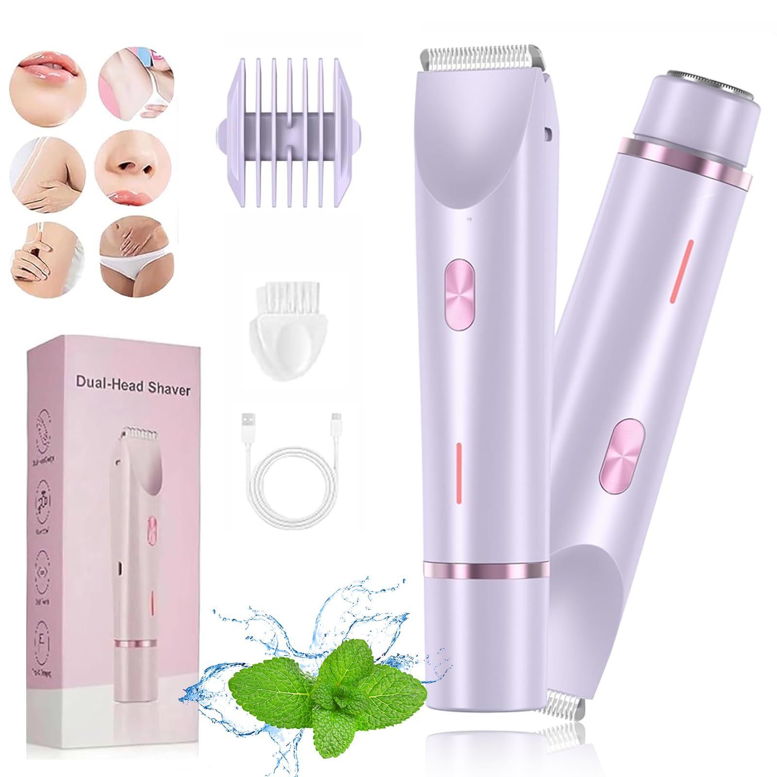 Reshline Electric Shaver & Hair Trimmer for Women - 2-in-1 Waterproof Wet/Dry Dual Head Lady Shaver - Painless Hair Removal for Legs, Bikini & Underarms - Cordless Rechargeable Trimmer for Smooth Skin (Color B)