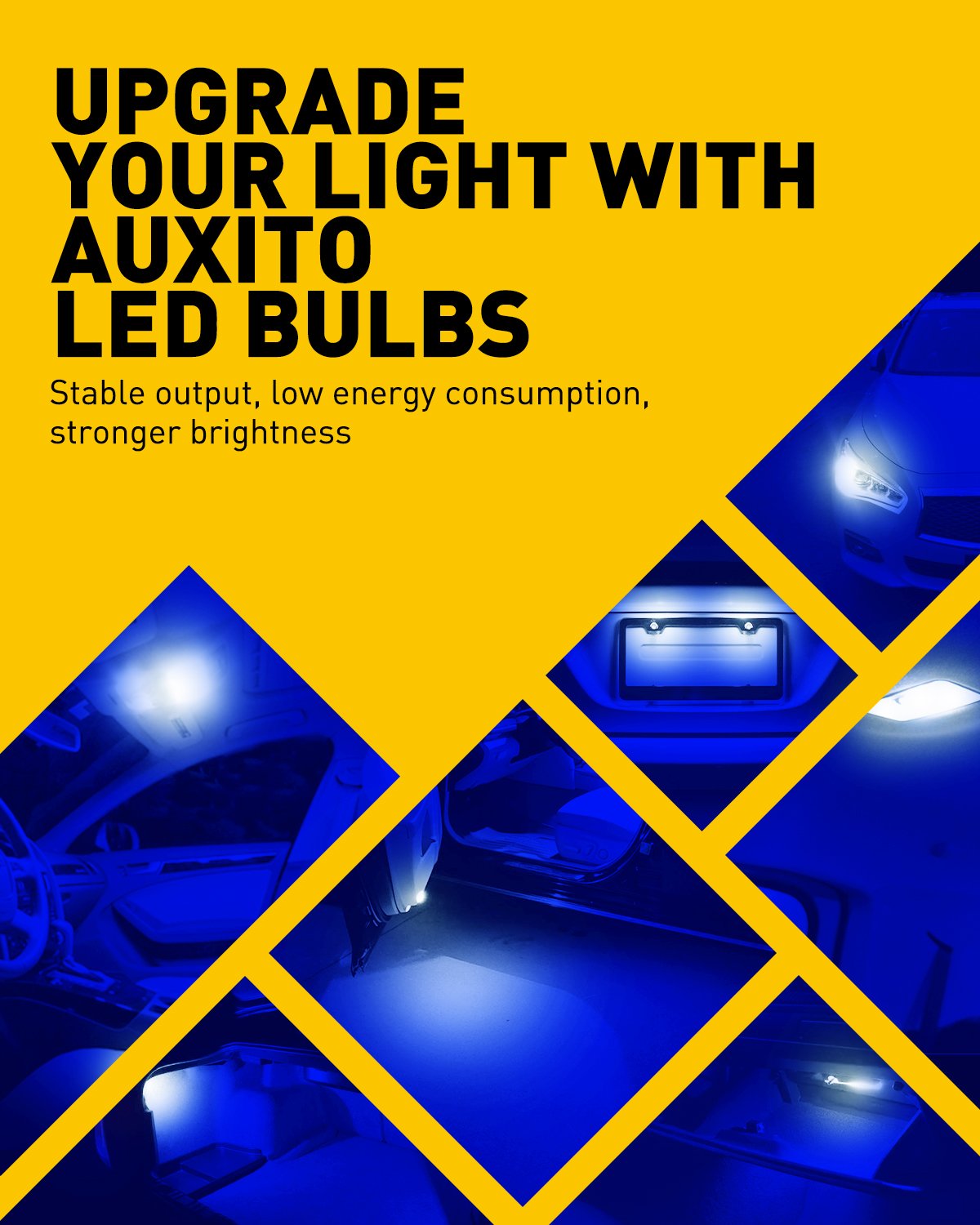 AUXITO 194 LED Bulb Blue - 10 Pack Super Bright 168 2825 W5W T10 Wedge 14 SMD LED Replacement Lights for Car Dome, Map, Door, License Plate - Perfect for Interior & Exterior Automotive Lighting Upgrades