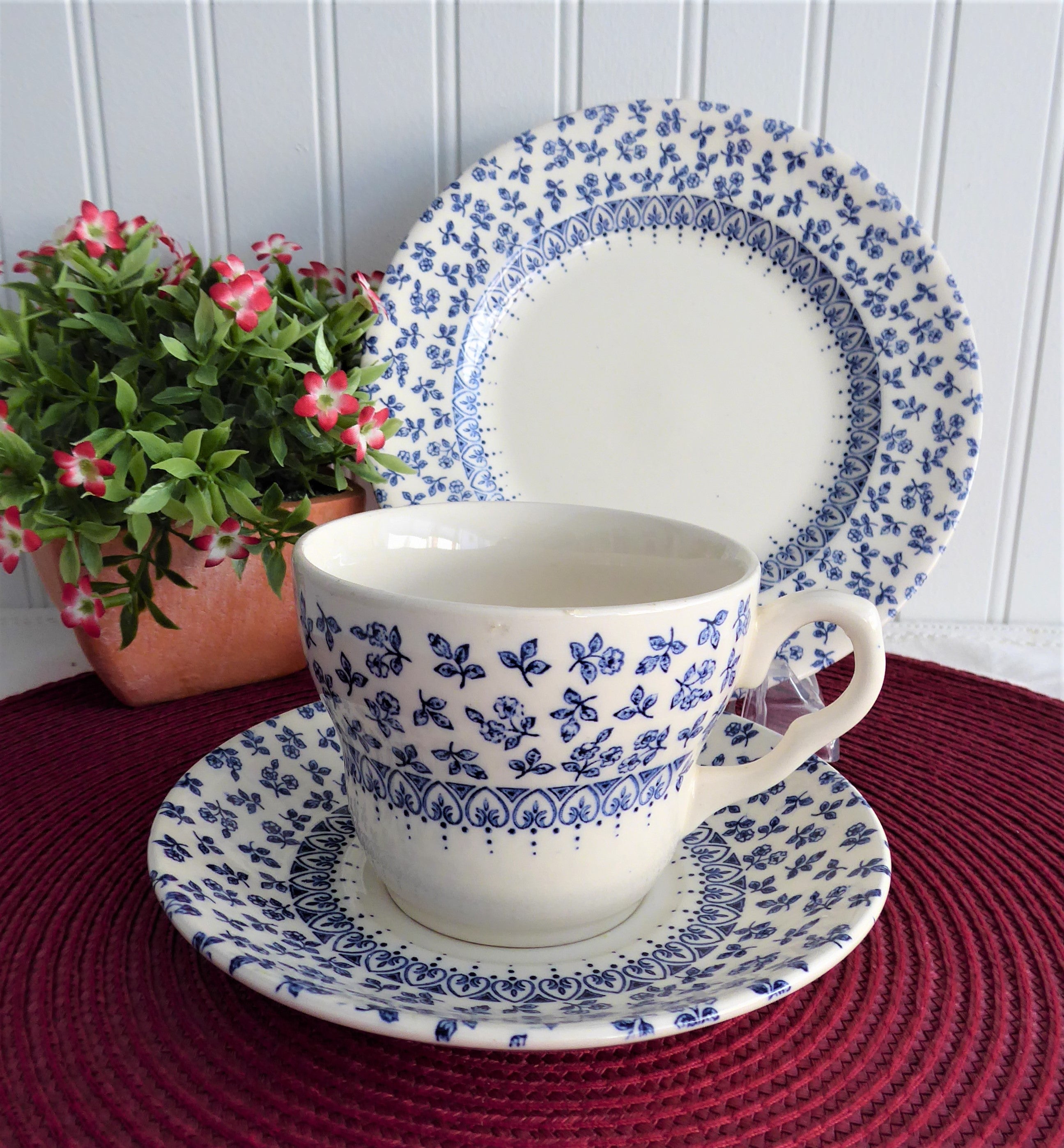 Vintage Blue Provence Chintz Cup, Saucer & Plate Set - Blue Transferware Ironstone China (EIT 1970s) - Perfect for Afternoon Tea, Collectible Tableware, French Country Decor