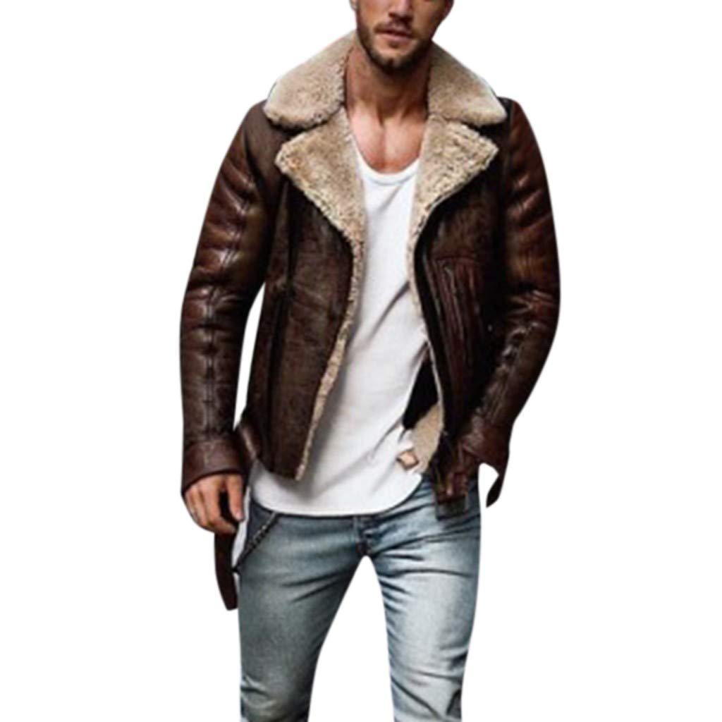 Men's Biker Leather Jacket - Winter Motorcycle Coat for Riding