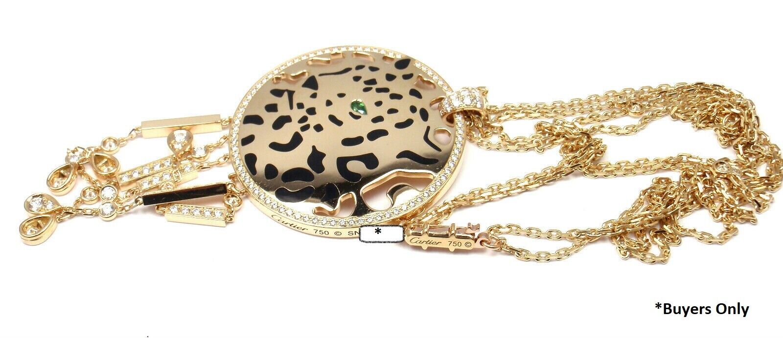 Authentic Cartier Panther 18K Yellow Gold Diamond Tsavorite Lacquer Necklace | Luxury Jewelry for Women | Perfect for Weddings, Anniversaries & Special Occasions