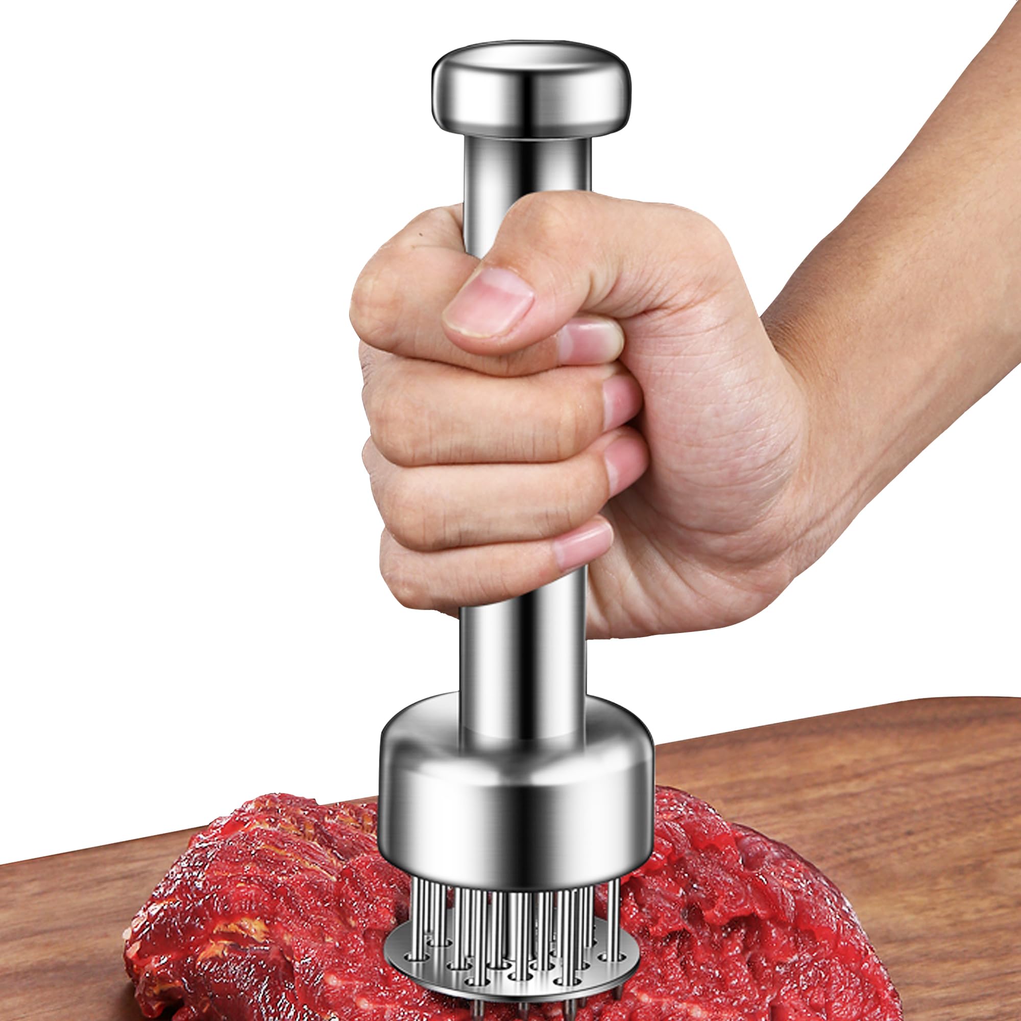 Premium Stainless Steel Meat Tenderizer Tool with 21 Sharp Needles - Perfect for Steak, Beef, Chicken & Pork - BBQ & Marinating Essential - Compact Meat Grinder for Home Kitchen & Outdoor Cooking