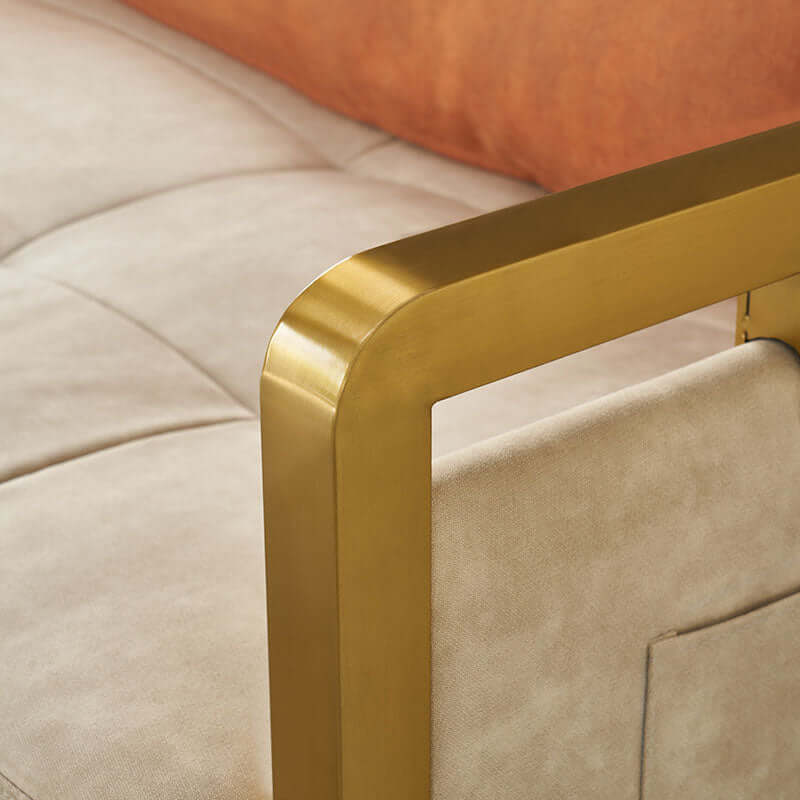 Modern Convertible Full Sleeper Gold Metal Beige Upholstered Sofa Bed - Space-Saving Furniture for Small Apartments, Guest Rooms & Home Offices