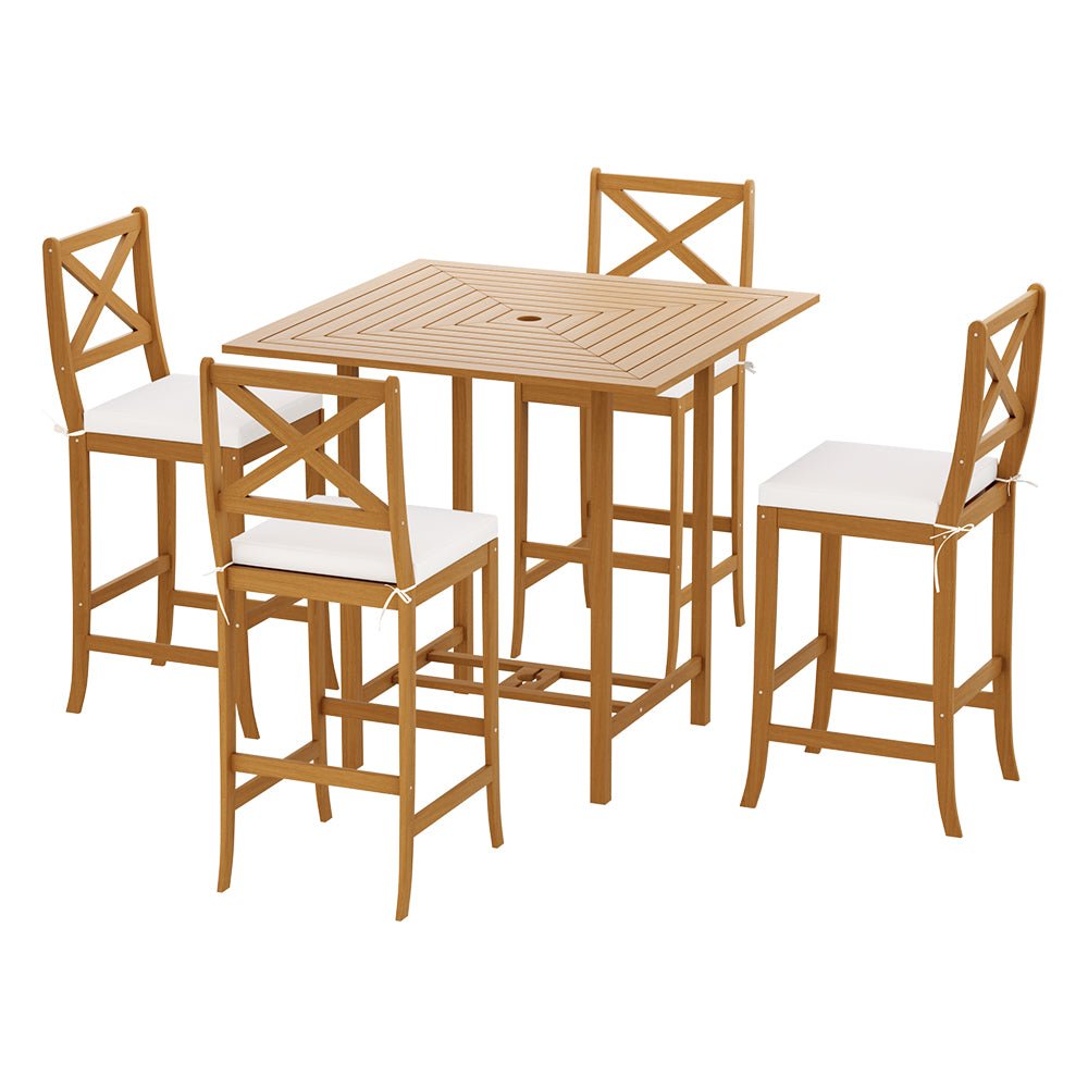 5-Piece Acacia Wood Outdoor Bar Set with Stools - Patio, Garden, and Backyard Furniture for Entertaining