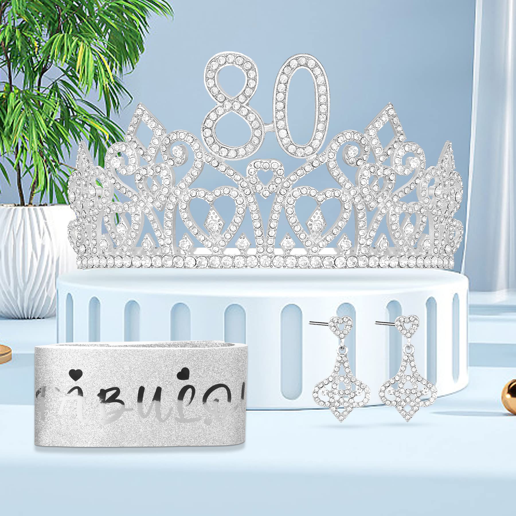 Elegant 80th Birthday Tiara & Sash Set for Women - Gold Crown & Happy Birthday Sash Kit - Perfect for Milestone Celebrations, Retirement Parties & Special Occasions