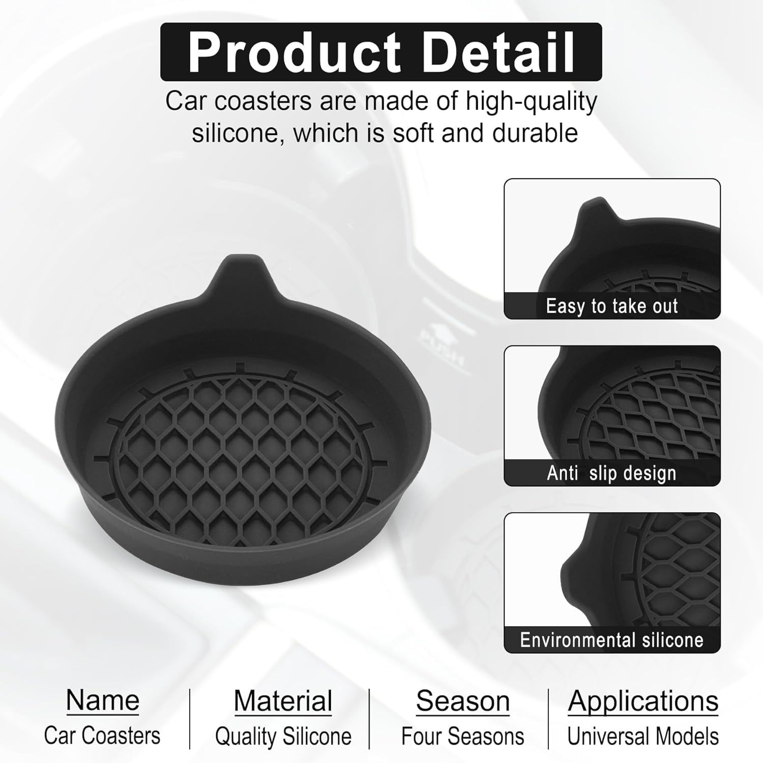 SINGARO 4-Pack Black Silicone Car Cup Holder Coasters - Universal Non-Slip Drink Holder Inserts for Cars, Trucks & SUVs - Perfect for Coffee, Soda & Water Bottles - Ideal Car Accessories for Men & Women