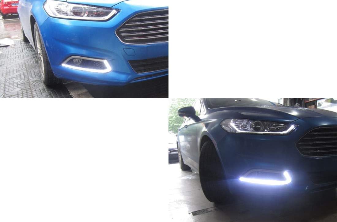 iJDMTOY Xenon White LED Daytime Running Lights & Fog Lamps for Ford Fusion 2013-2016 | 2x DRL Bezel Assemblies with 16 High-Power LEDs Each | Enhanced Visibility & Style for Day & Night Driving