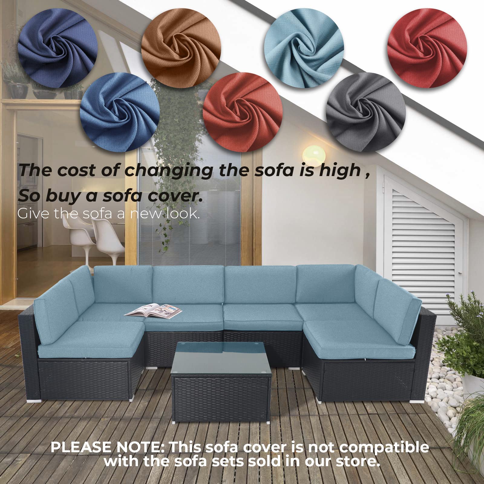 Premium 12-Piece Outdoor Cushion Covers Set - Waterproof Patio Furniture Slipcovers for Sofa & Couch (6 Seat + 6 Back Covers) with Durable Zipper Closure - Light Blue Replacement Cushion Covers for Deck, Poolside & Garden Lounge