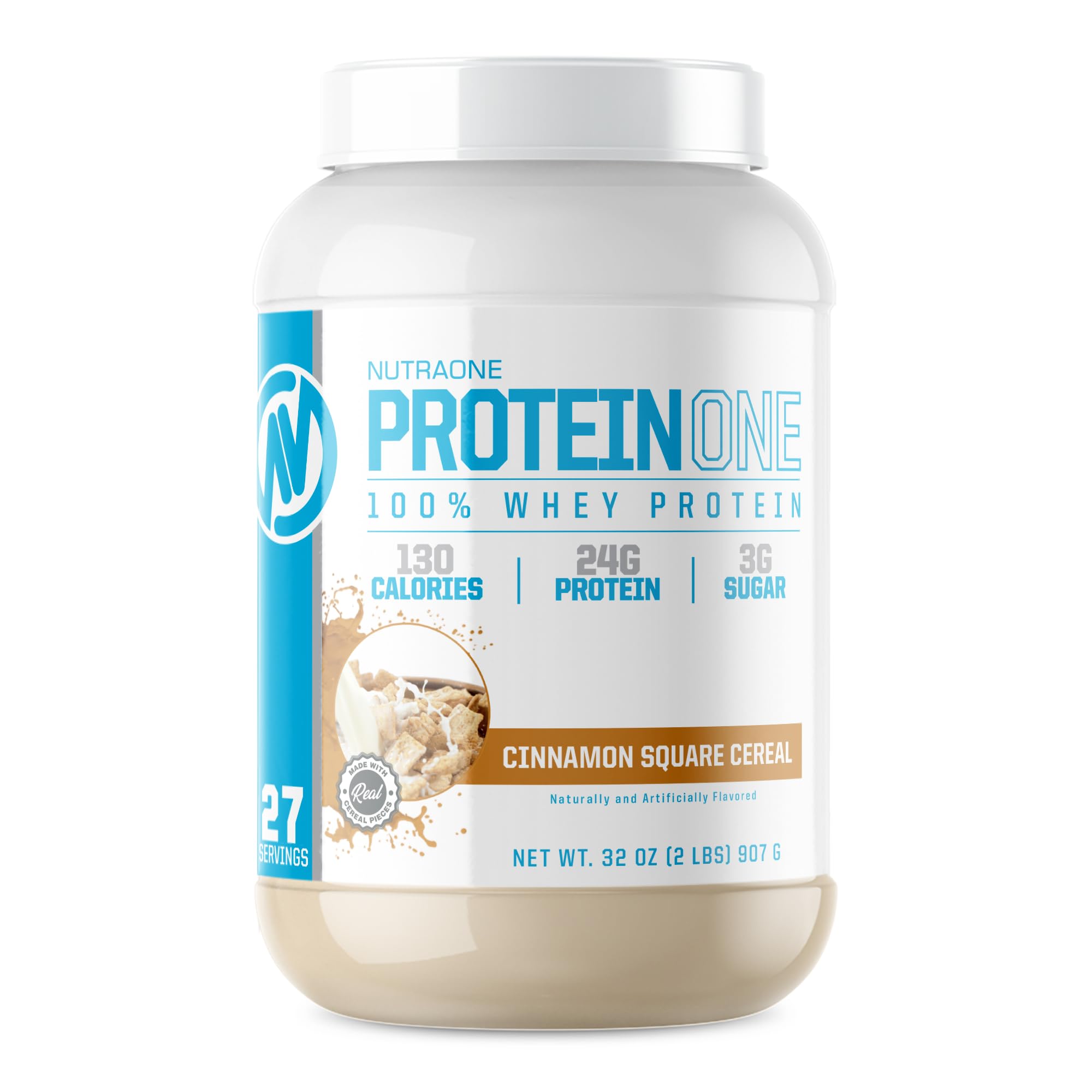 NutraOne ProteinOne Whey Protein Powder for Men & Women - 2 lbs Cinnamon Square Cereal Flavor | Muscle Recovery & Growth Supplement | Post-Workout Shake for Gym & Fitness Enthusiasts