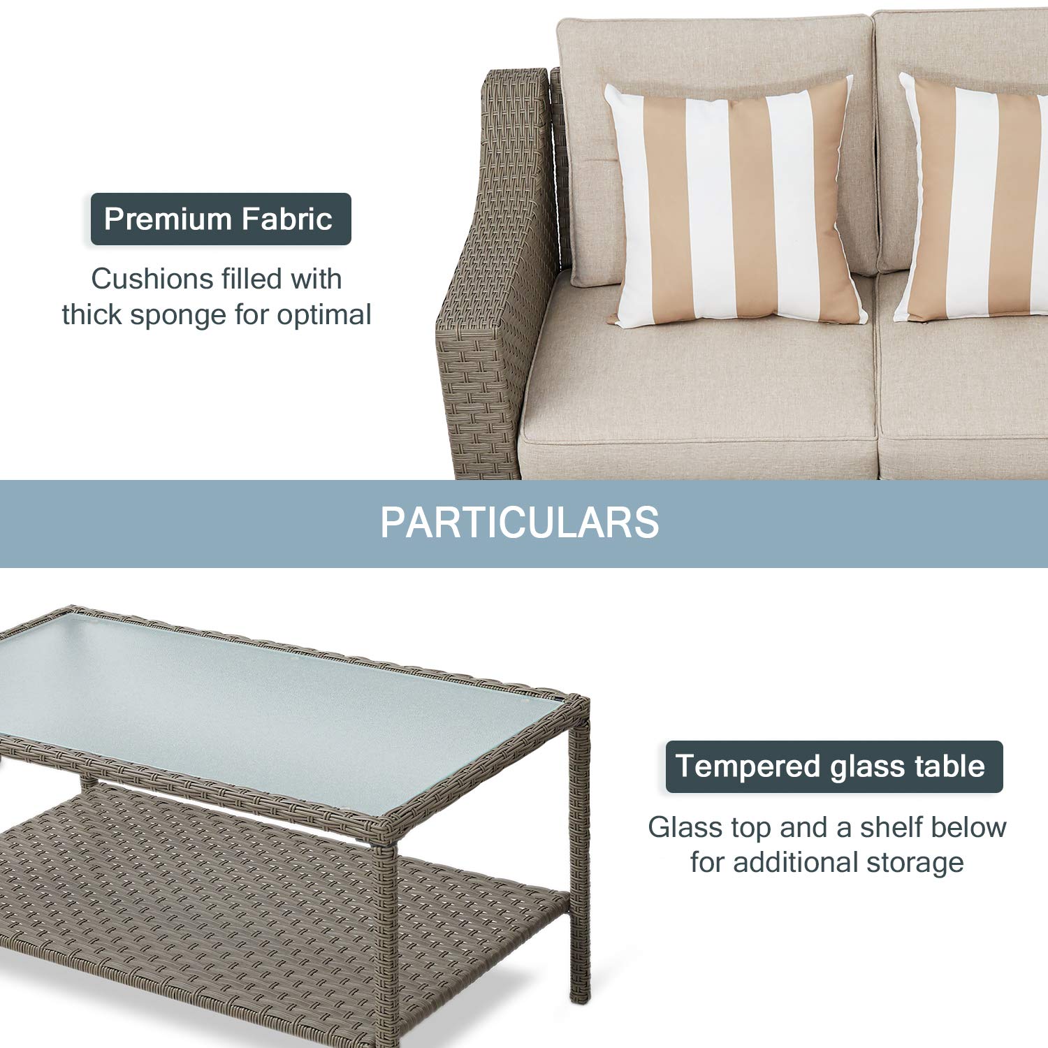 SOLAURA 4-Piece Outdoor Patio Furniture Set - All-Weather Wicker Sectional Sofa with Tempered Glass Coffee Table, Gray - Perfect for Backyard, Garden & Poolside Relaxation