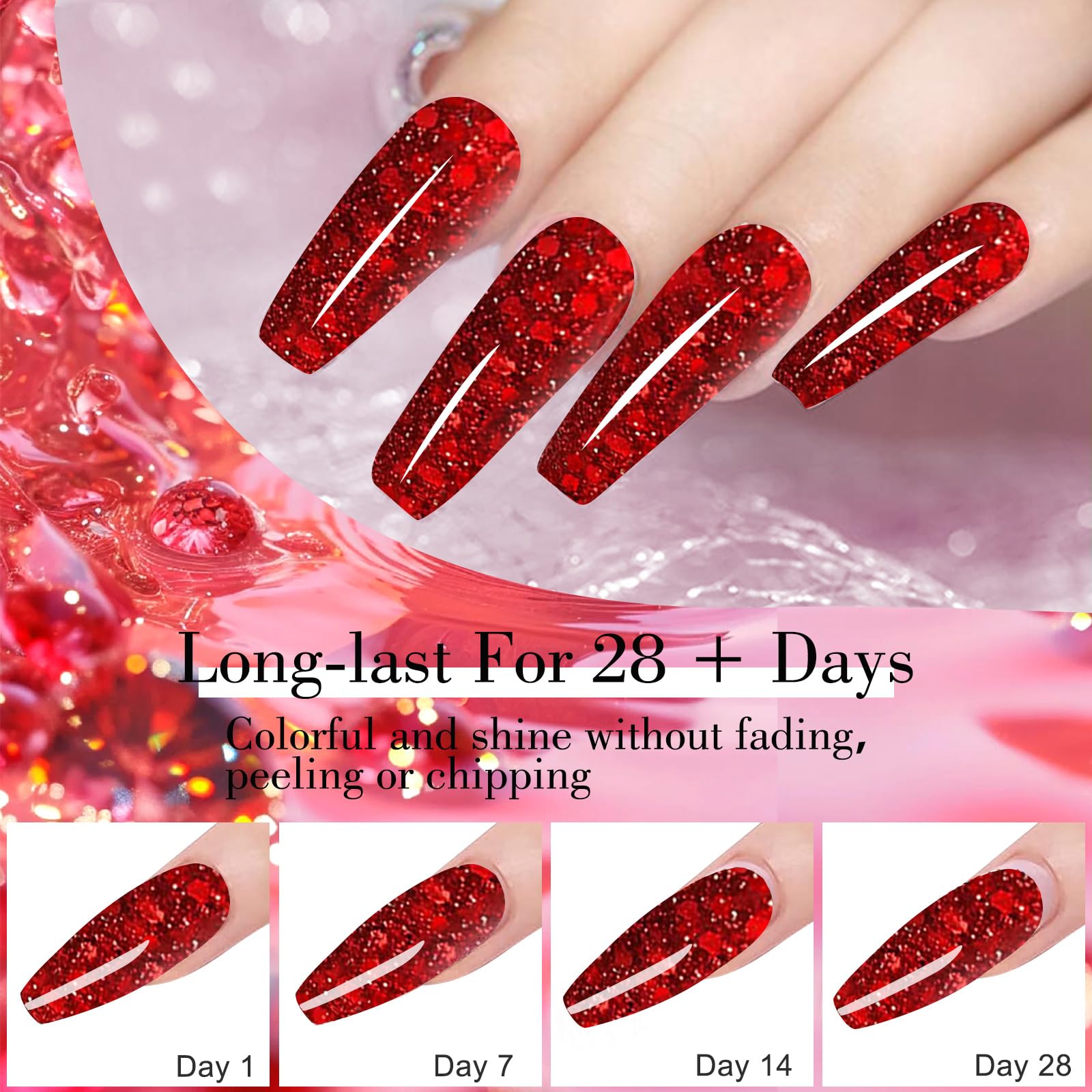 Professional Sparkly Golden Red Glitter Acrylic Nail Powder for Nail Extensions, French Manicure, 3D Flower Nail Art & Carving - 30g (YSJF018) | Perfect for Beginners, Salon Use & DIY Nail Designs at Home