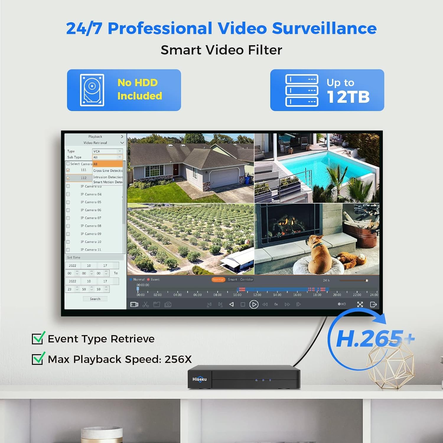 Hiseeu 16 Channel Extendable 8 Port 4K PoE NVR System - Supports 4K/2K/8MP/5MP/3MP/1080P IP Cameras, Remote Viewing, Motion Detection, 24/7 Recording & Smart Playback (No HDD Included) - Ideal for Home Security, Business Surveillance & Property Monitoring