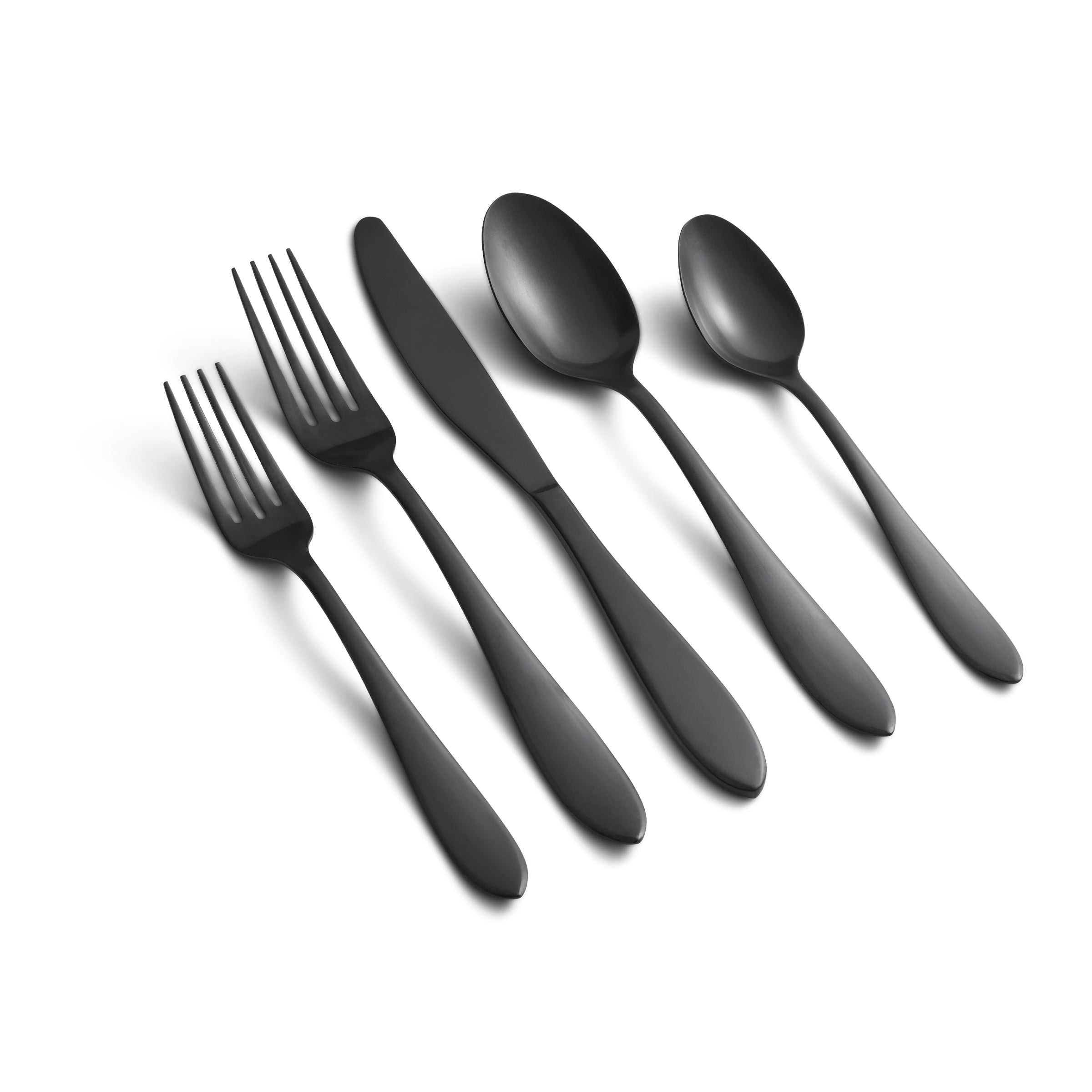 Delia Black Satin 20-Piece Flatware Set - Stainless Steel Cutlery Set for 4 People - Elegant Dinnerware for Restaurants, Weddings & Home Dining
