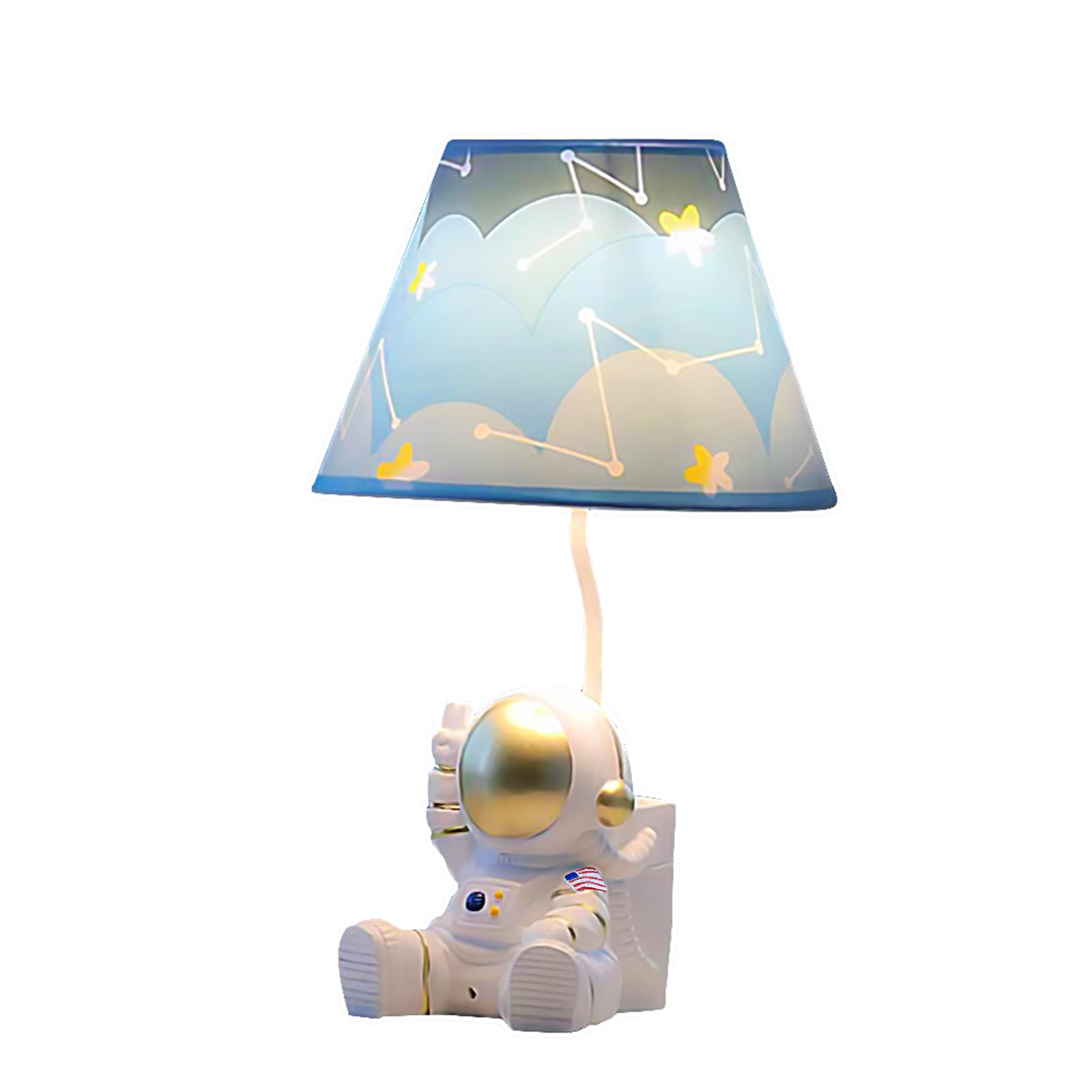Golden Astronaut Table Lamp for Kids - 13 Inch LED Bedside Lamp with Barrel Shade, Space-Themed Night Light for Children's Bedroom Decor | Perfect for Reading, Study, and Nursery Room Ambiance