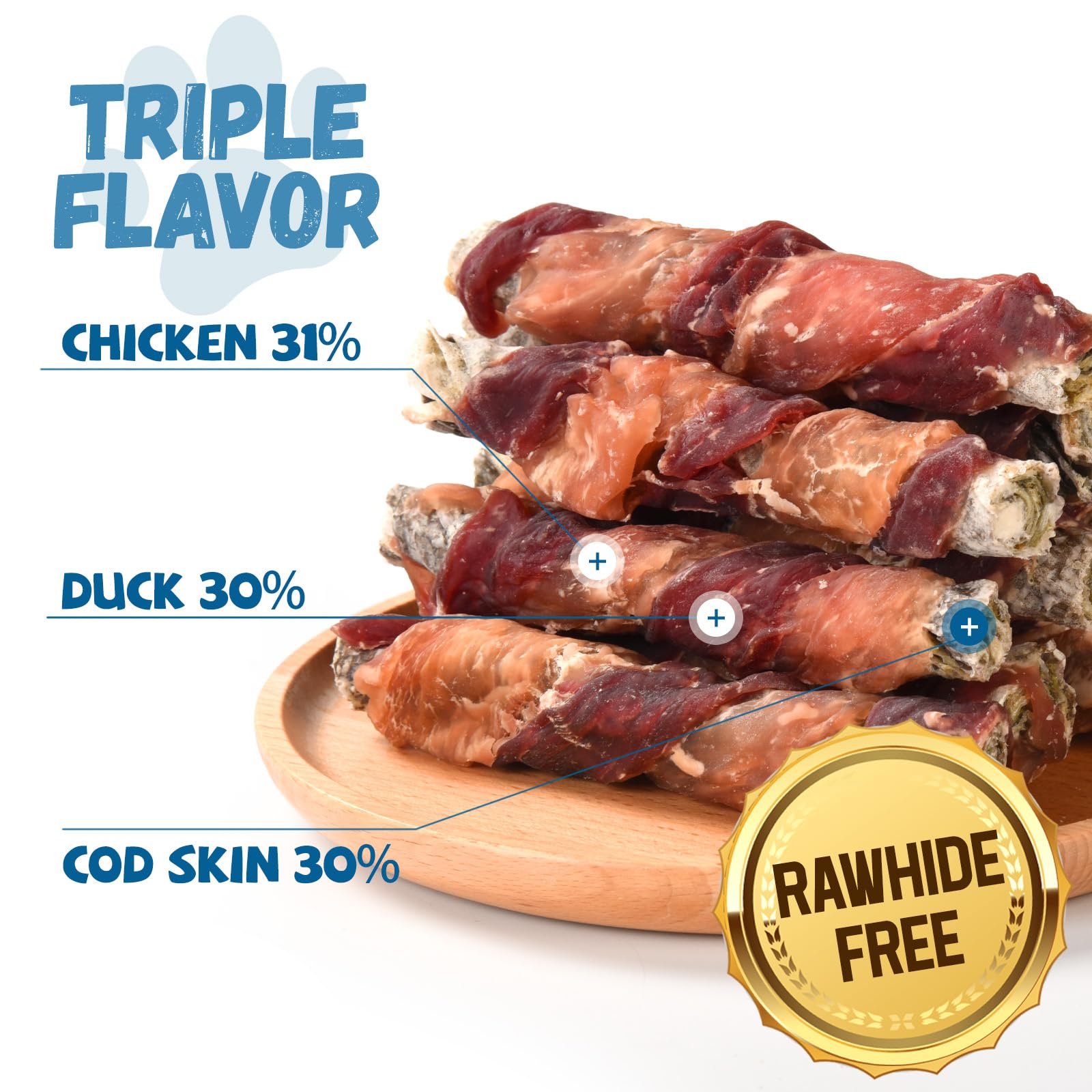 Premium Chicken & Duck Wrapped Cod Skin Dog Chews - Natural Grain-Free Dental Treats for Healthy Teeth & Shiny Coat - Training Rewards for Small, Medium & Large Dogs (9-10 Count) - Perfect for Puppy Training, Teething Relief & Daily Oral Care
