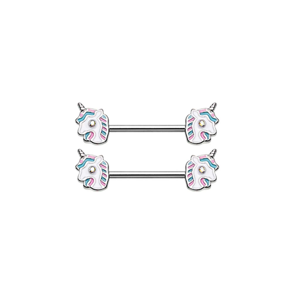 Pierced Owl - Cotton Candy Fairytale Unicorn Barbell Nipple Rings (Pair) | Body Jewelry for Women, Unique Gift for Piercing Lovers, Perfect for Parties & Festivals