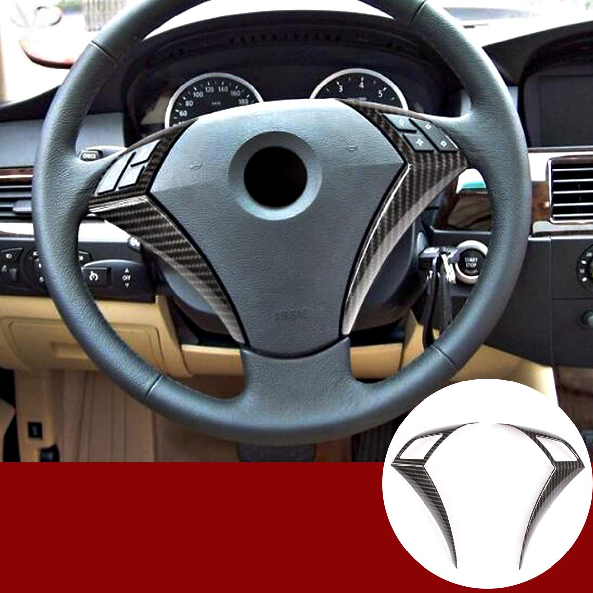 Carbon Fiber ABS Steering Wheel Button Frame Trim for BMW 5 Series E60 E61 (2003-2010) - Premium Auto Interior Upgrade for Enhanced Driving Experience & Luxury Style