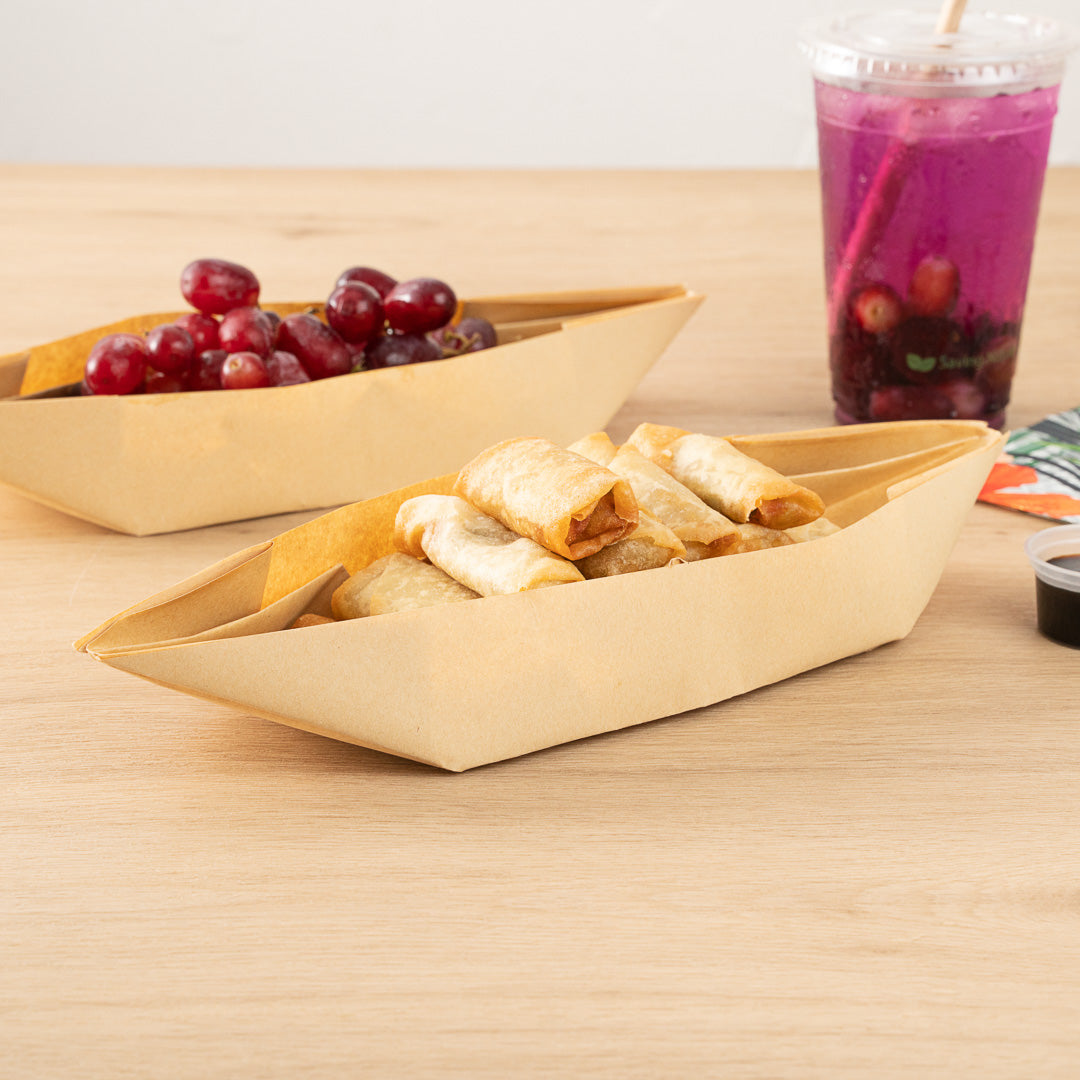 12 oz Kraft Paper Handmade Origami Boats - Greaseproof Eco-Friendly Food Containers (13.5