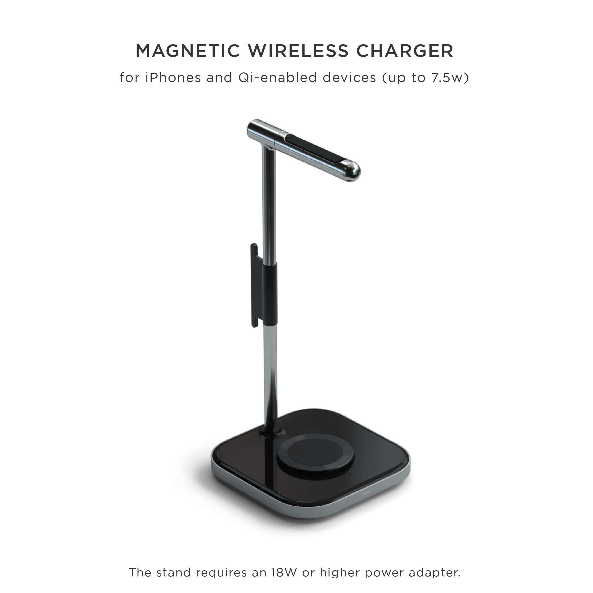 Satechi 2-in-1 Headphone Stand with Wireless Charger - USB-C Charging Station & Magnetic Qi Charger for iPhone 16/15/14/13/12 Series - Perfect for Home Office, Gaming Setup and Nightstand Charging