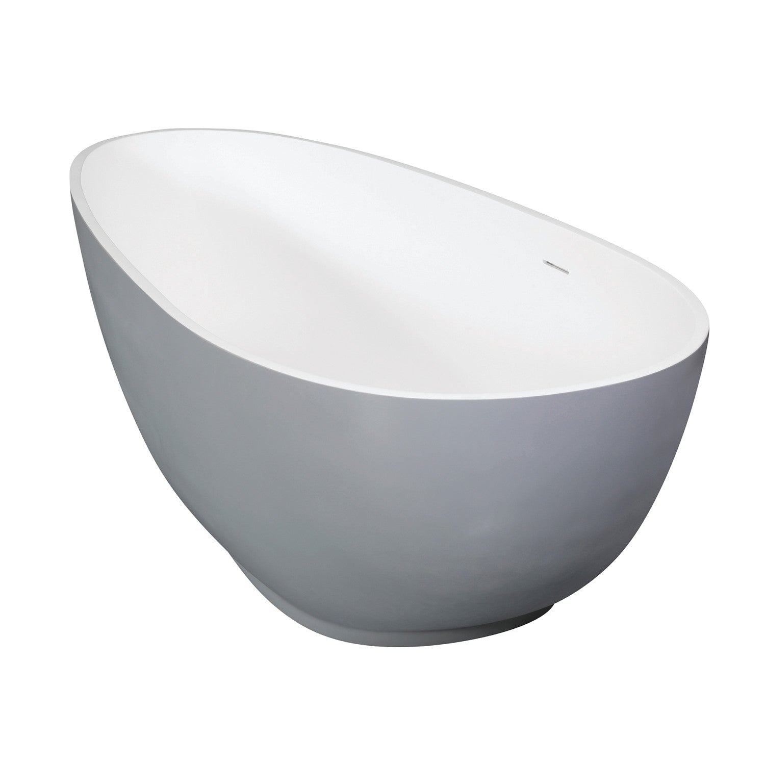 Arcticstone 67 Inch Freestanding Bathtub - Double Ended Egg Shaped Solid Surface Tub with Drain in Glossy White/Matte Gray | Modern Bathroom Luxury for Spa-Like Relaxation