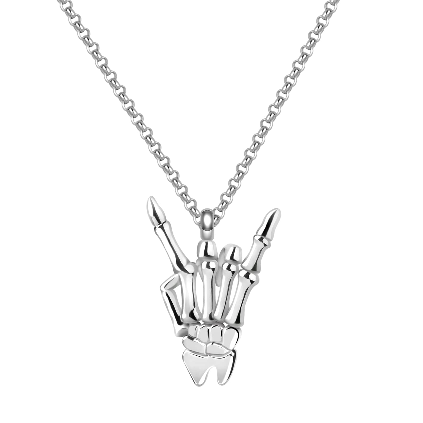 GNOCE I Love Rock Pendant Necklace - Sterling Silver Rock & Roll Jewelry with Adjustable Chain - Perfect Gift for Women & Men Rock Music Fans - Ideal for Concerts, Christmas, Birthdays & Everyday Wear