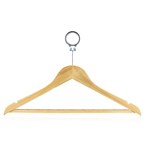 Premium Natural Wooden Hotel-Style Security Clothes Hangers - 10 Pack with Metal Anti-Theft Ring Lock - Ideal for Hotels, Resorts, Wardrobe Organization & Theft Prevention